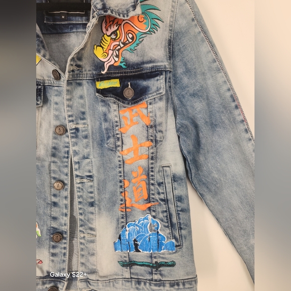 Reason Flaming Dragon Denim Jacket with Colorful Prints. Size M. #G02 - Picture 13 of 15